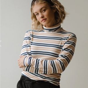 Albion Fit Tan/Navy Strip Turtleneck